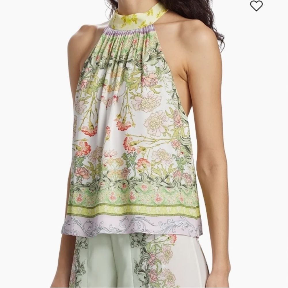 Alice + Olivia - Halter Top with Tie Floral Yellow Print